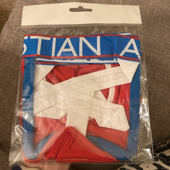 1 XL Andrew Christian Show-It Cool Flex Jock Strap pouch in pouch Red Blue Band - Picture 4 of 4